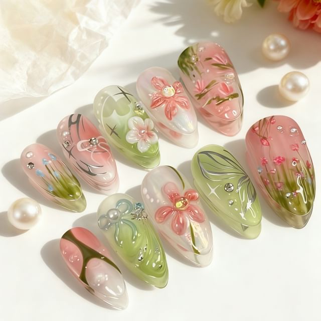 Candyvina, Floral Almond Press On Nail