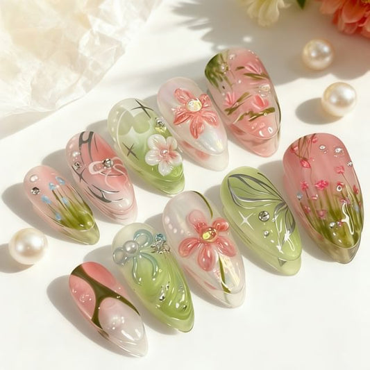 Candyvina, Floral Almond Press On Nail