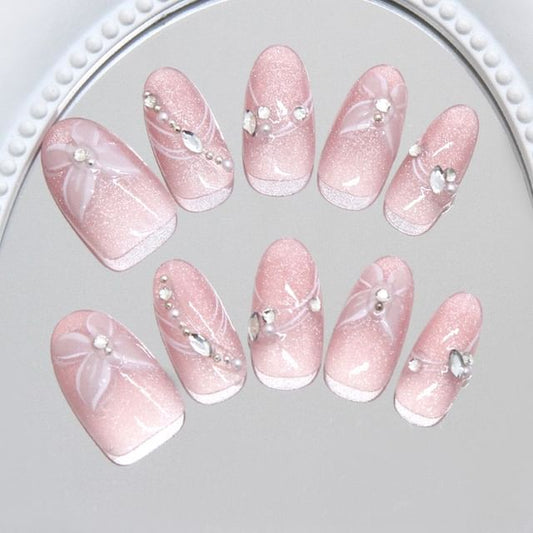 Fainie, Butterfly Rhinestone Cat Eye Almond Press On Nail