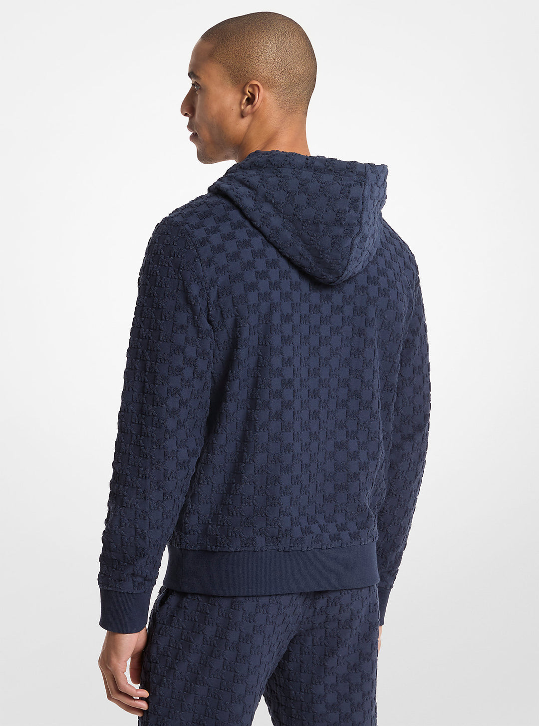 logo jacquard terry zip-up hoodie
