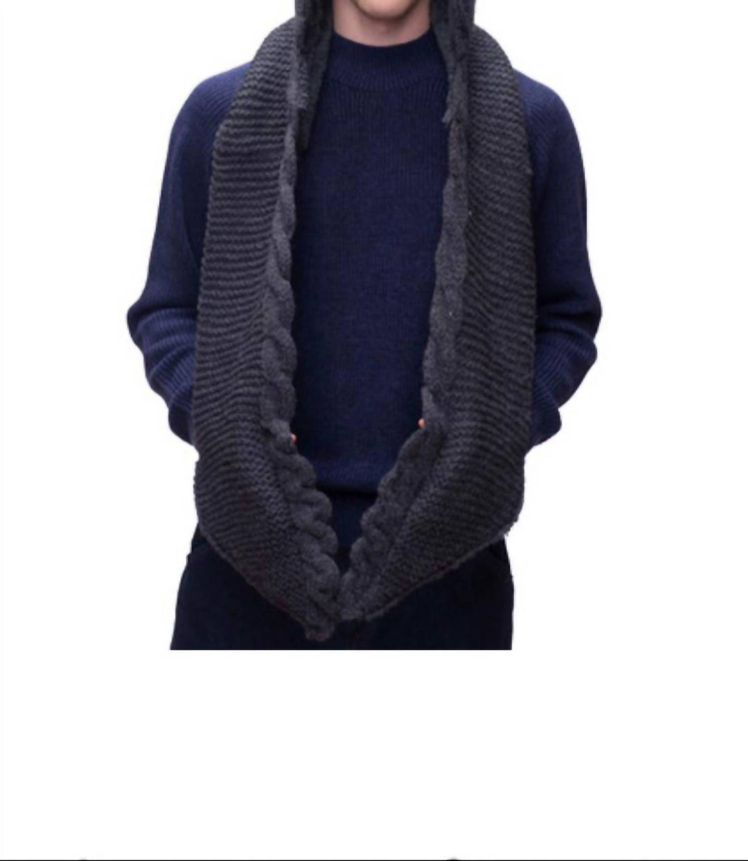men's hoody pocket scarf in black