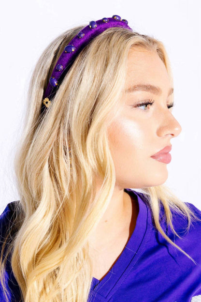 velvet ultra slim embellished headband in purple