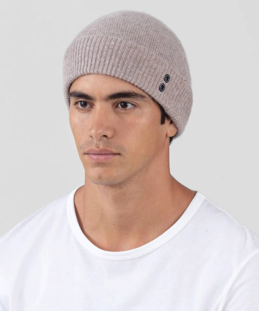 men's cashmere beanie in heather beige