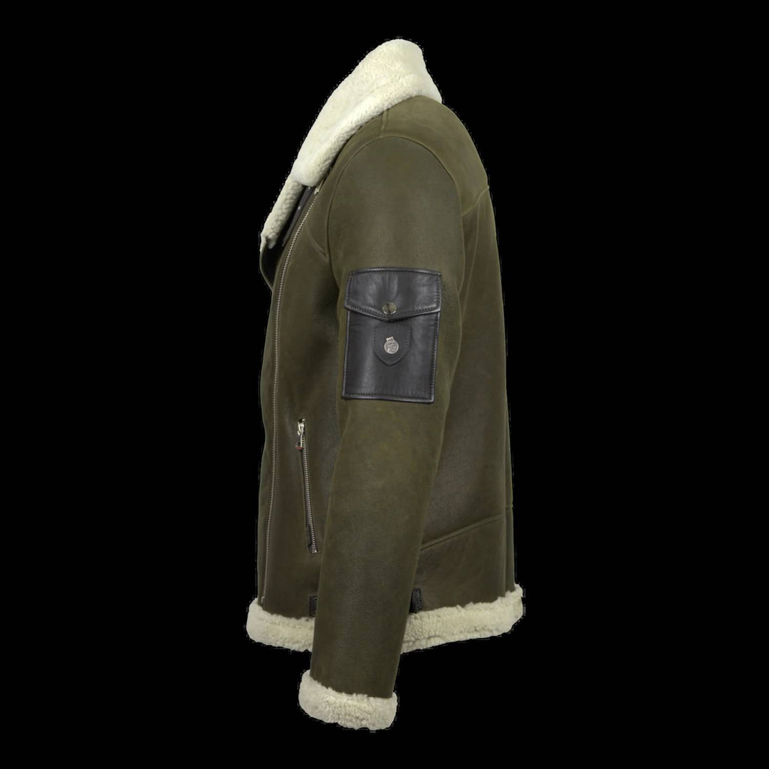 ephesus jacket in olive with white shearling