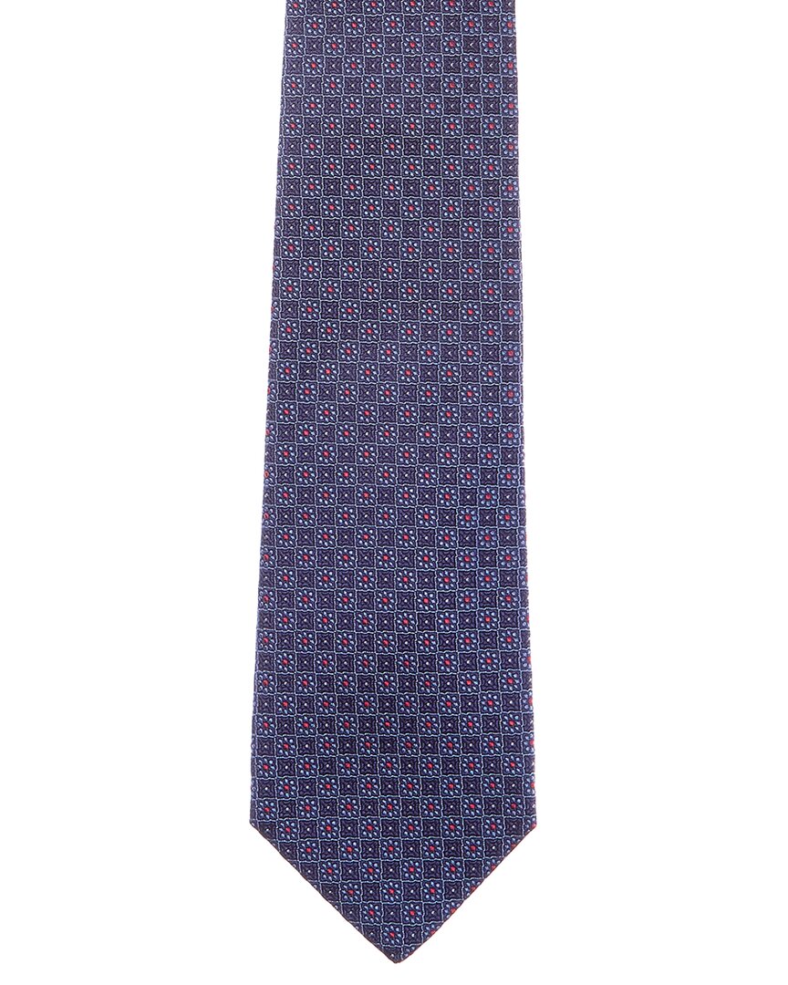 blue floral squares silk tie