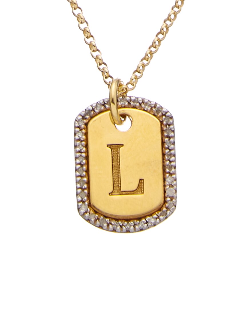 18k over silver 0.20 ct. tw. diamond dog tag initial necklace (a-z)