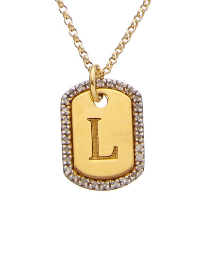 18k over silver 0.20 ct. tw. diamond dog tag initial necklace (a-z)