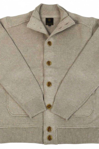 men's button mock cardigan in oatmeal