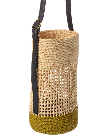 billie small raffia & leather bucket bag