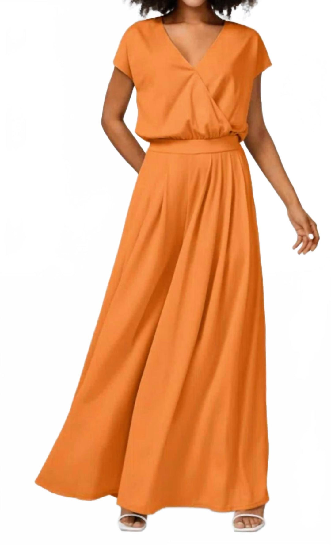 short sleeve wide leg jumpsuit in orange