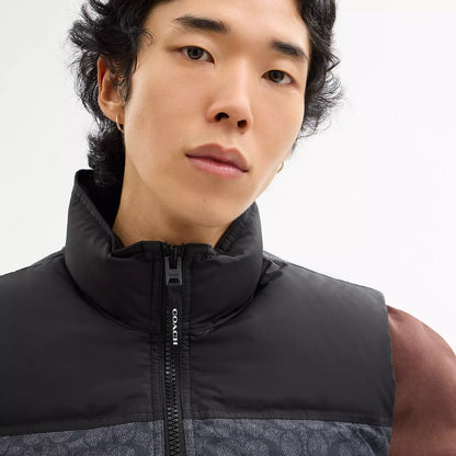 signature down vest in recycled polyester