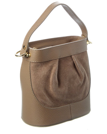 suede and leather bucket bag