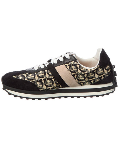 ferragamo gancini canvas & suede sneaker
