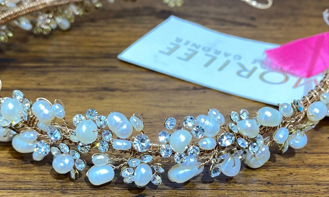 pearl and rhinestone head piece in silver