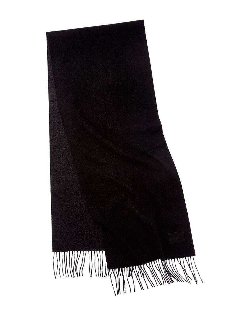 double-face solid long leather-trim wool & cashmere-blend scarf