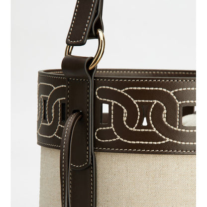 kate bucket bag in leather and canvas small