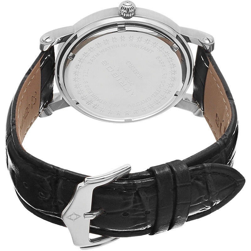Akribos Black Dial Stainless Steel Black Leather Men's Watch