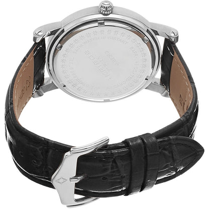 Akribos Black Dial Stainless Steel Black Leather Men's Watch