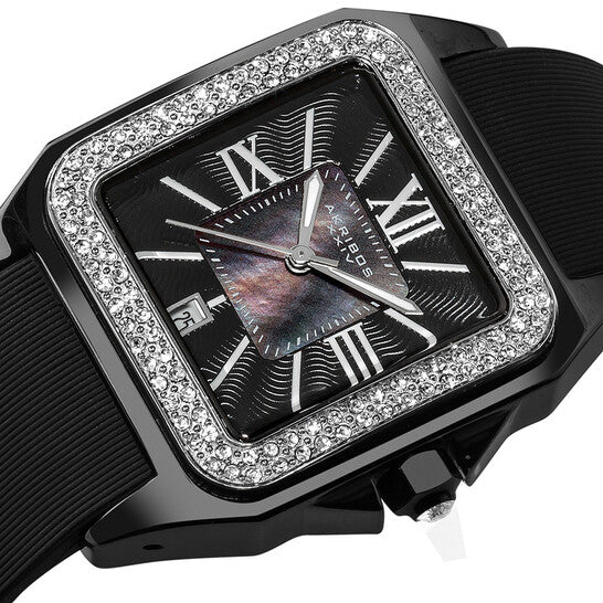 Akribos Black Mother of Pearl Dial Black Ceramic Ladies Watch