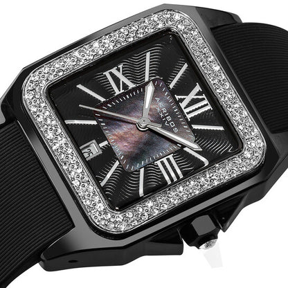 Akribos Black Mother of Pearl Dial Black Ceramic Ladies Watch