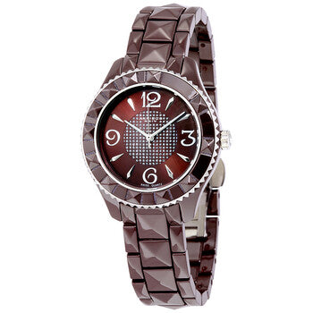 Akribos Brown Dial Brown Pyramid-Cut Ceramic Ladies Watch