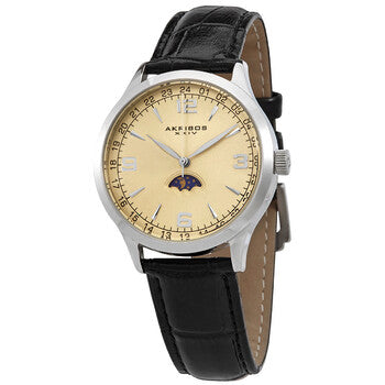 Akribos Champagne Dial Black Leather Men's Watch