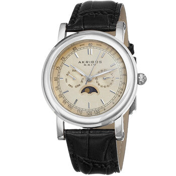 Akribos Cream Dial Black Leather Men's Watch