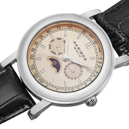 Akribos Cream Dial Black Leather Men's Watch
