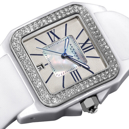 Akribos Mother of Pearl Dial White Ceramic Ladies Watch