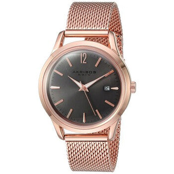 Ador Grey Dial Ladies Rose Gold Mesh Watch