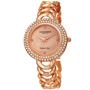 Quartz Diamond Crystal Rose Dial Ladies Watch