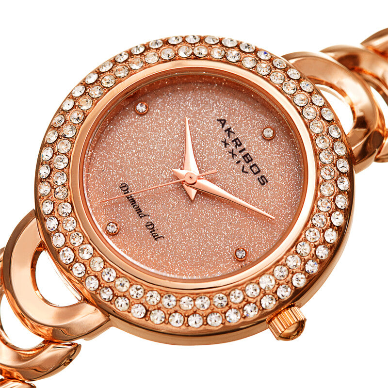 Quartz Diamond Crystal Rose Dial Ladies Watch