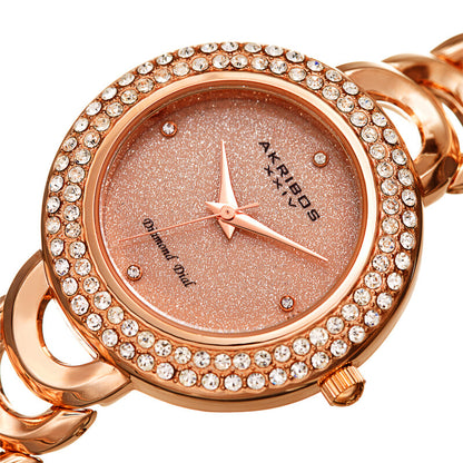 Quartz Diamond Crystal Rose Dial Ladies Watch