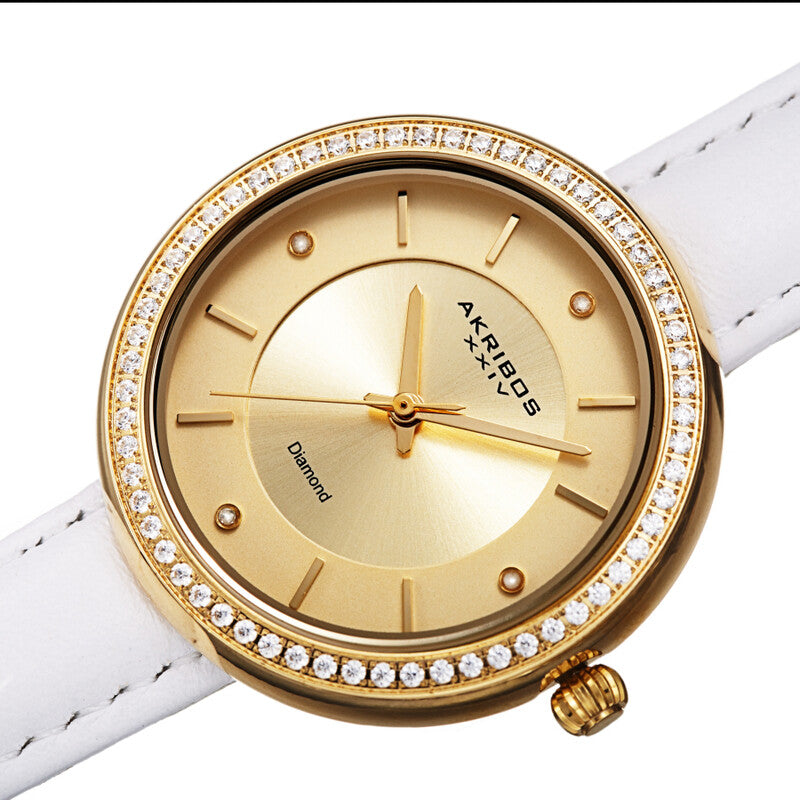 Quartz Diamond Gold Dial Ladies Watch