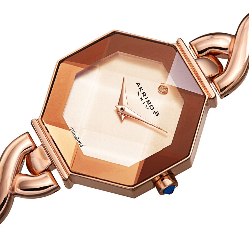 Quartz Diamond Rose Gold Dial Ladies Watch
