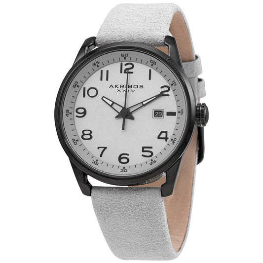 Quartz Silver Dial White Leather Men's Watch