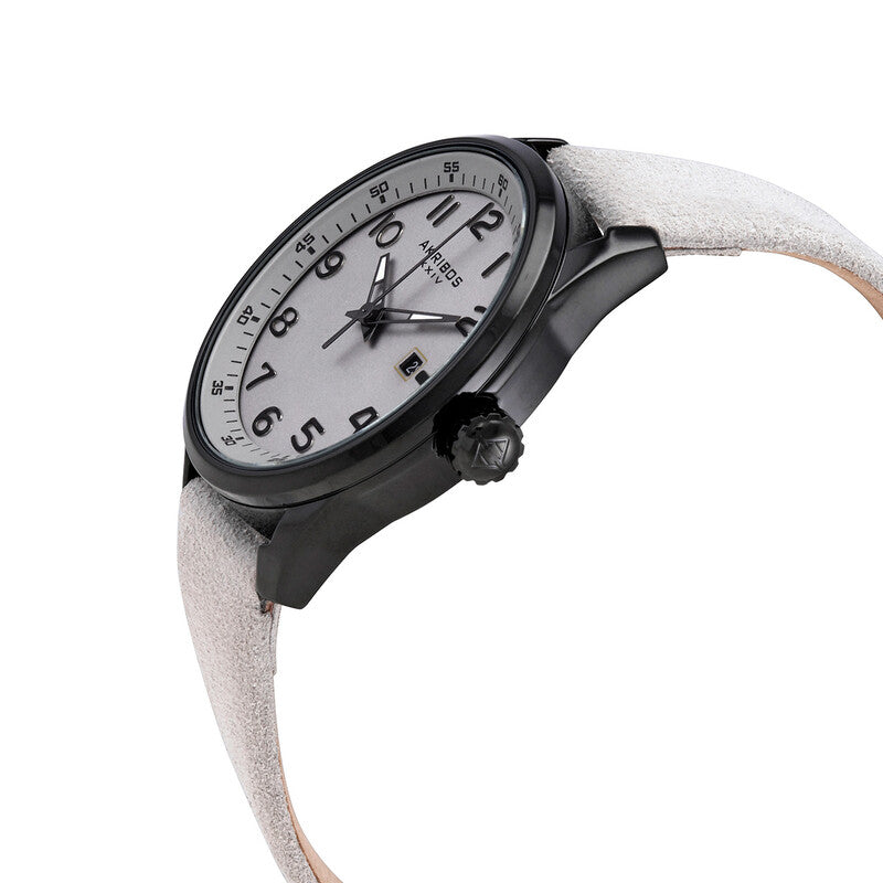 Quartz Silver Dial White Leather Men's Watch