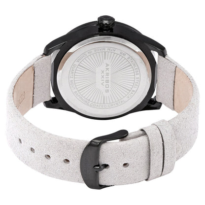 Quartz Silver Dial White Leather Men's Watch
