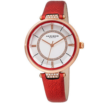 Quartz White Dial Red Leather Ladies Watch