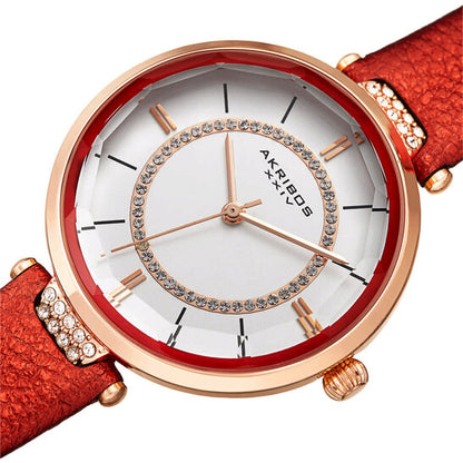 Quartz White Dial Red Leather Ladies Watch