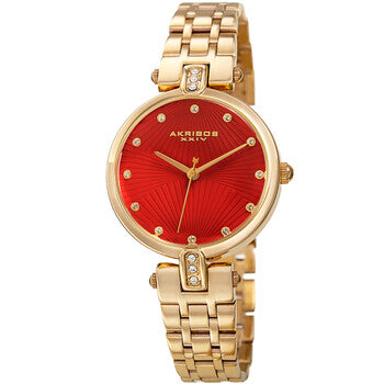Red Dial Gold-tone Ladies Watch
