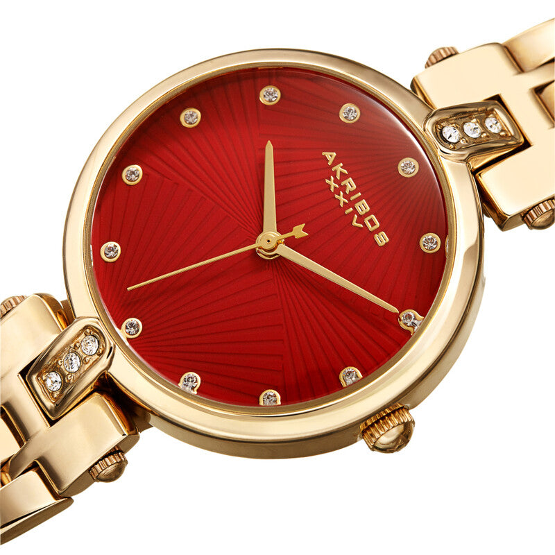 Red Dial Gold-tone Ladies Watch