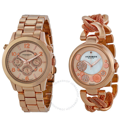 Akribos Xxiv, Rose Gold Tone Stainless Steel Watch Set AK676RG