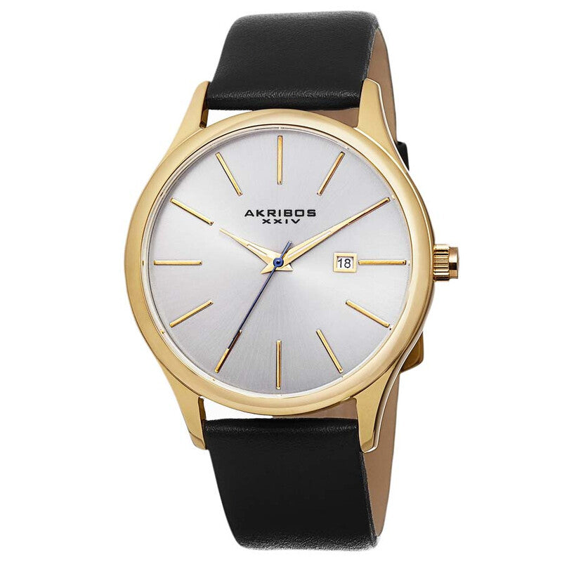 Silver Dial Black Leather Men's Watch