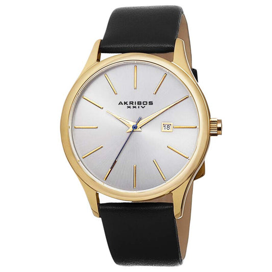 Silver Dial Black Leather Men's Watch