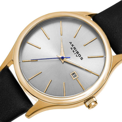 Silver Dial Black Leather Men's Watch