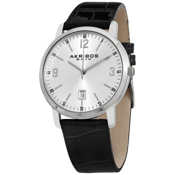 Silver Dial Black Leather Quartz Men's Watch