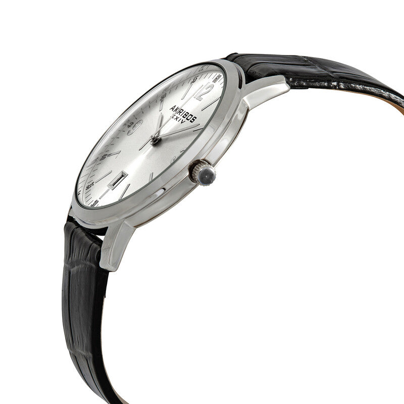 Silver Dial Black Leather Quartz Men's Watch