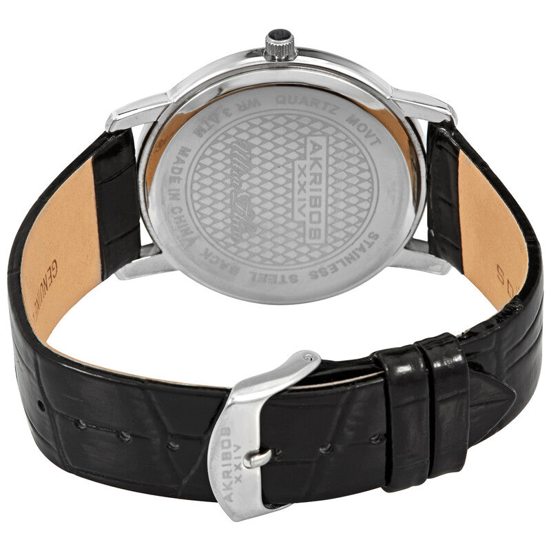 Silver Dial Black Leather Quartz Men's Watch