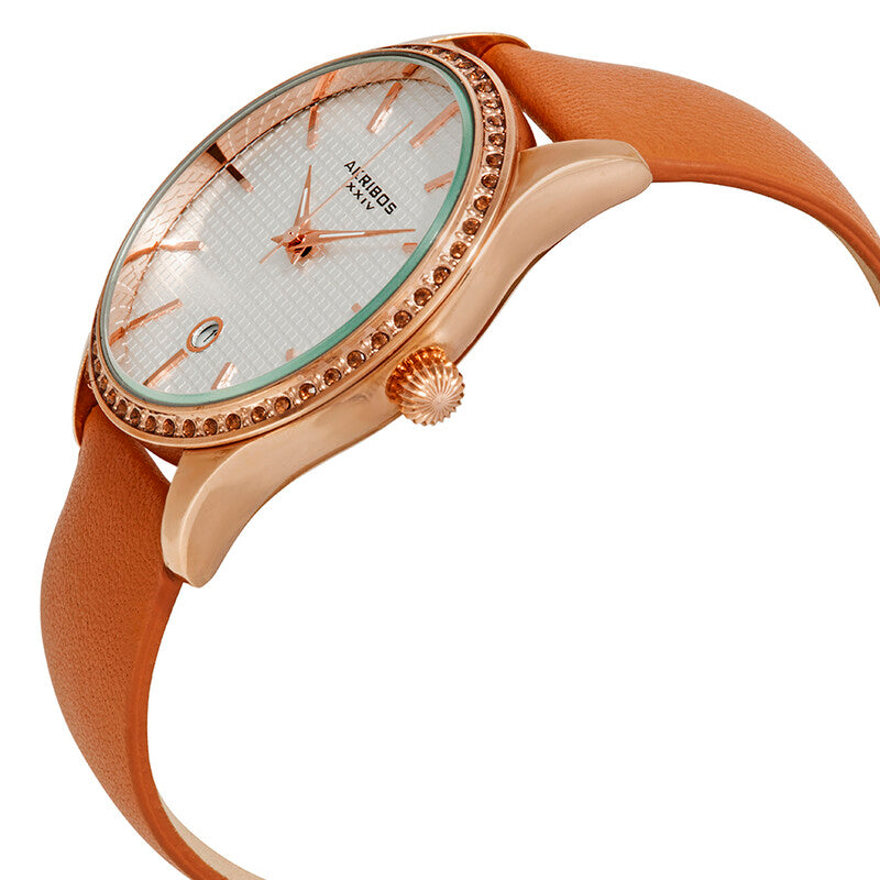 Silver Dial Tangerine Leather Ladies Watch